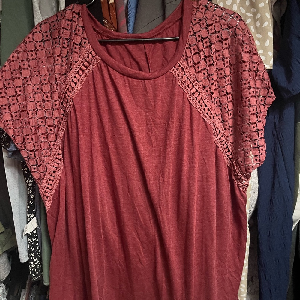 SHEIN Red Crochet Sleeve Blouse